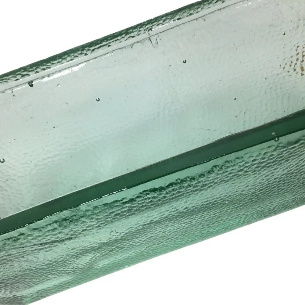 Mid-Century MCM Thick Green Clear Ice Glass Container Heavy 11.75 x 4 Pebbled